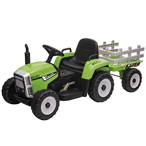 Tractor Infantil Campo eléctrico Blow de Color Verde con Remolque, batería Recargable 12V