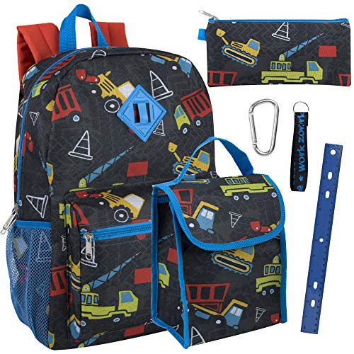 Trail maker de 6 en 1 Mochila Set con Bolsa de Almuerzo, Caja de lápices, un Llavero, un Clip Boy (construcción)