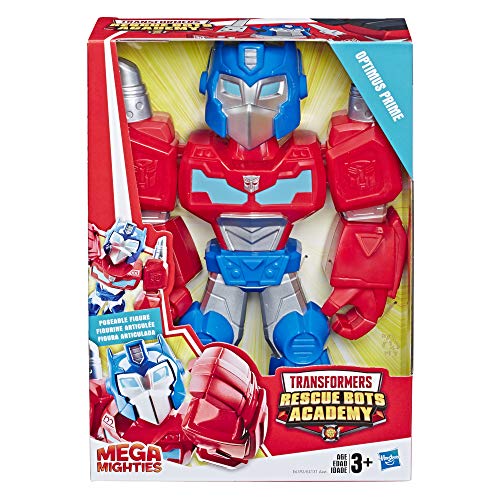 Transformers Optimus Prime Playskool Heroes Mega Mighties Rescue Bots Academy Optimus Prime Figure 10-inch Figure, Collectible Toys for Kids Ages 3 and Up