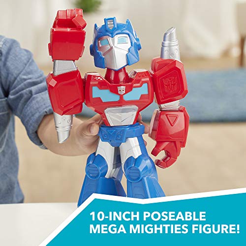 Transformers Optimus Prime Playskool Heroes Mega Mighties Rescue Bots Academy Optimus Prime Figure 10-inch Figure, Collectible Toys for Kids Ages 3 and Up