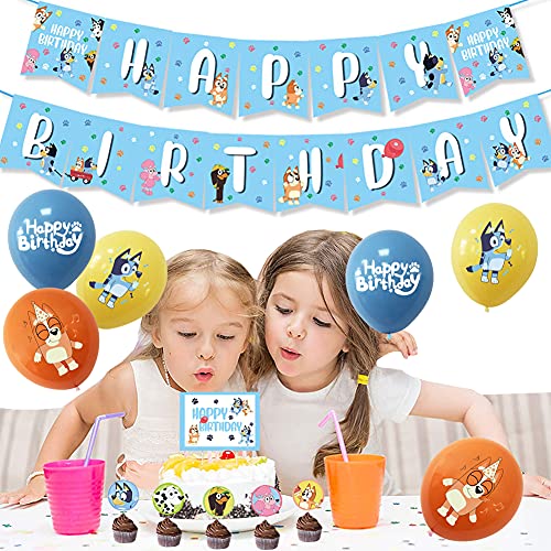 TRRY Suministro de Fiesta de Cumpleaños, bingo bluey de Decoración Globo,Cake Topper,Banner para Niños Decoración de Tartas de Fiesta, 38pcs