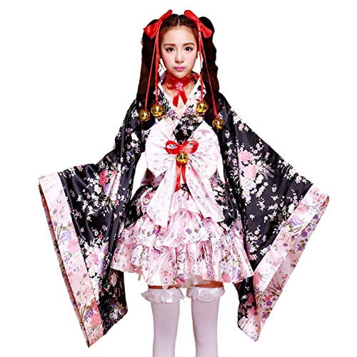 tulipde Disfraces de Cosplay de Anime para Mujer Disfraz de Kimono japonés Disfraces de Cereza de Lolitas de Anime japonés Disfraces de Kimono con Estampado de Flores