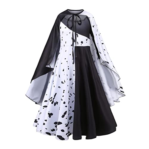 T.Y.G.F Disfraz de Cruella para niñas con Capa de Peluca 101 Dálmatas Cruela Vestido/Abrigo 2021Dálmatas Halloween Cosplay Fiesta Cumpleaños Navidad El Reyes Costume