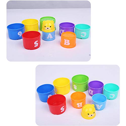 TYPHEERX Vasos apilables, 9 piezas con letras y números, juego de taza plegable, juguetes para bebés y niños (color al azar)