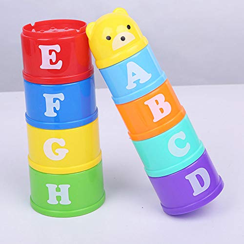 TYPHEERX Vasos apilables, 9 piezas con letras y números, juego de taza plegable, juguetes para bebés y niños (color al azar)