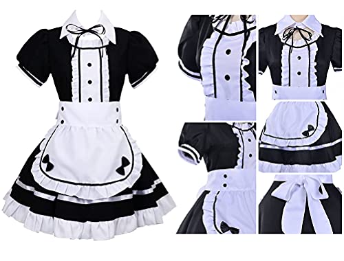 tzm2016 Anime Cosplay Costume French Maid Outfit Halloween 4 pcs as a set including dress headwear apron fake collar ( black Size XXL )