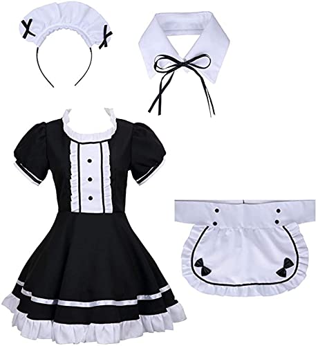 tzm2016 Anime Cosplay Costume French Maid Outfit Halloween 4 pcs as a set including dress headwear apron fake collar ( black Size XXL )