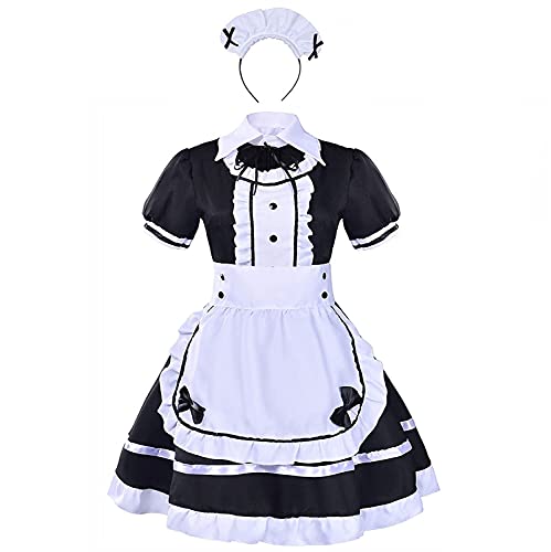 tzm2016 Anime Cosplay Costume French Maid Outfit Halloween 4 pcs as a set including dress headwear apron fake collar ( black Size XXL )