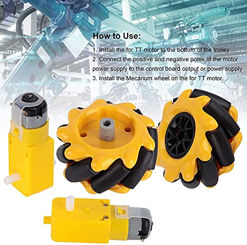 U-K Rueda Mecanum de 60 mm / 2,4 pulgadas, 3 V ~ 12 V, robot Mecanum Wheel y motor TT para coche y robot pequeño, duradero y práctico, diseño práctico y práctico