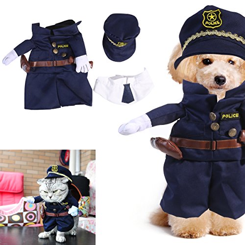 UEETEK Ropa para Mascotas del Traje del Gato del Perro de la Mascota Vestido de Lujo para Arriba del Juego del Agente de la policía Tamaño XL