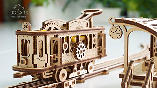 UGEARS Tranvía con rieles Mecánico 3D Rompecabezas de Madera Kit de Construcción Sin Pegamento DIY