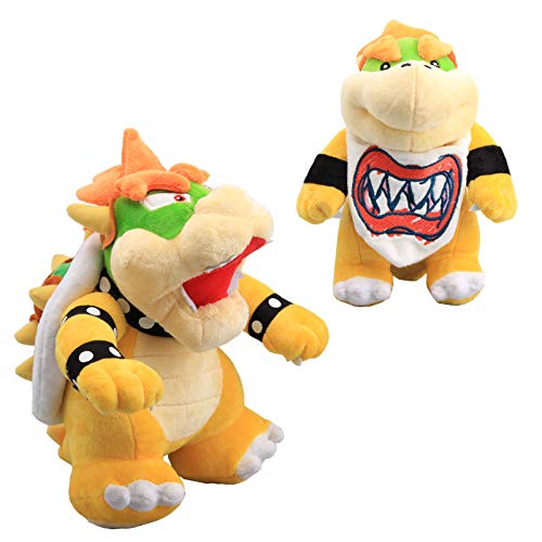 uiuoutoy Super Mario Bros Bowser King Koopa Bowser Jr Juguetes de peluche para muñecas de 25,4 cm, juego de 2 piezas