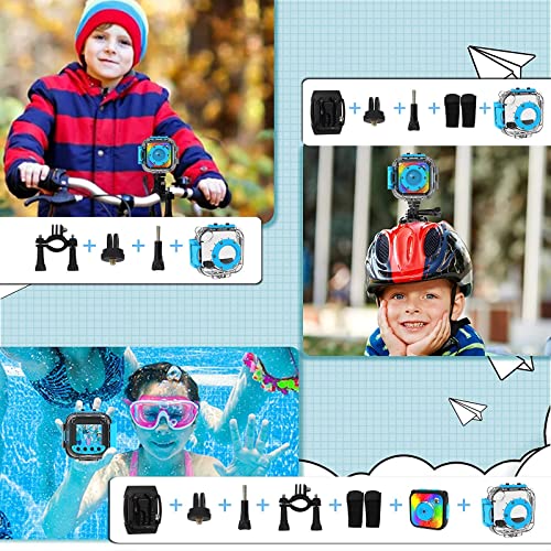 Uleway Cámara de Acción para Niños Impermeable 1080P Videocámara Subacuática Digital Juguete Cámara Regalo de Cumpleaños para Niños y Niñas para Deportes Buceo Nadar Correr Ciclismo (Azul)