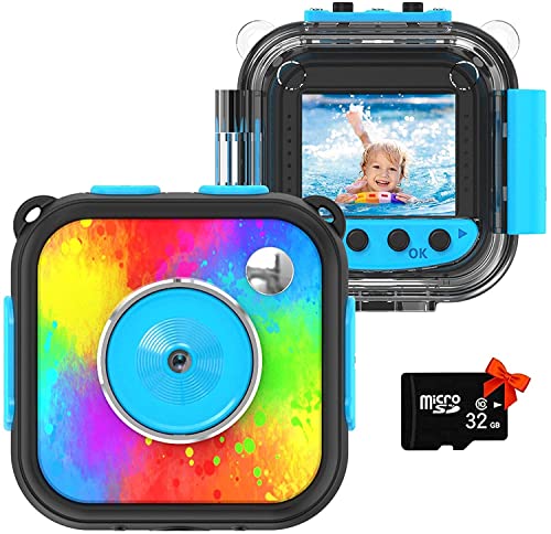 Uleway Cámara de Acción para Niños Impermeable 1080P Videocámara Subacuática Digital Juguete Cámara Regalo de Cumpleaños para Niños y Niñas para Deportes Buceo Nadar Correr Ciclismo (Azul)