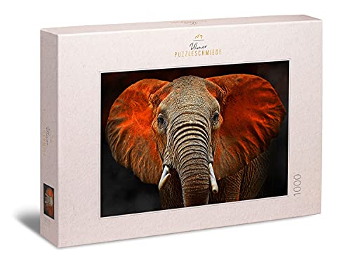 Ulmer Puzzleschmiede - Puzzle "Elefante de Tsavo": Puzzle de 1000 piezas - Retrato de elefante africano en el Parque Nacional de Tsavo en Kenia