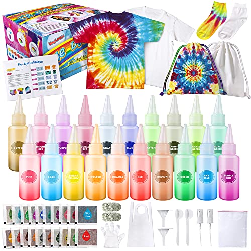 UNGLINGA Kit de teñido anudado, 20 colores, artes y manualidades para niños de 6 a 12 años, teñido de tela, set de manualidades con camiseta de cumpleaños para niños 3 4 5 6 7 8 9 10+