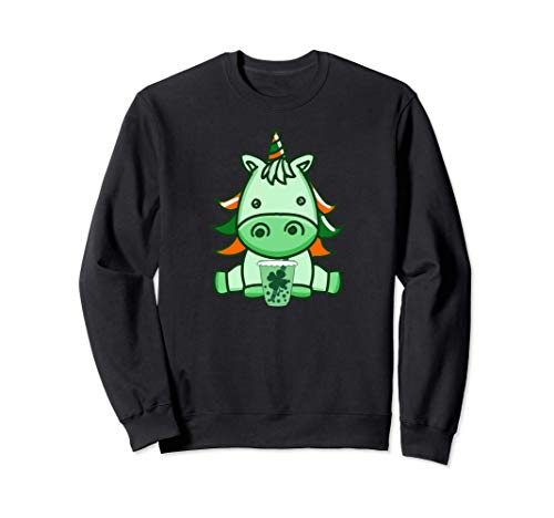 Unicornio del día de San Patricio con té Shamrock Boba Sudadera