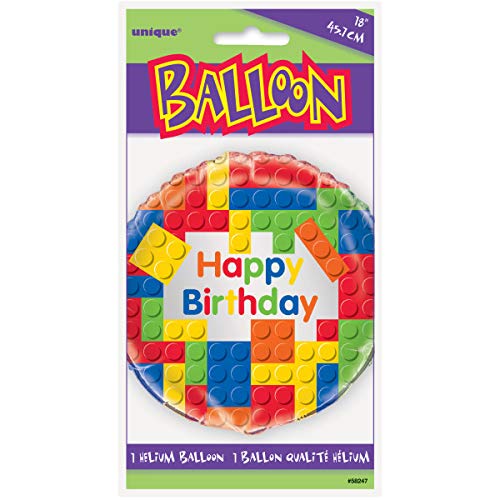 Unique Party- Globo Foil: Fiesta de Cumpleaños de Bloques de Construcción, Multicolor, 45 cm (58247)