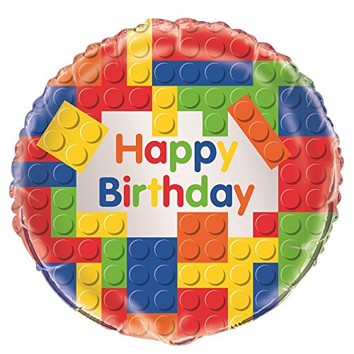 Unique Party- Globo Foil: Fiesta de Cumpleaños de Bloques de Construcción, Multicolor, 45 cm (58247)