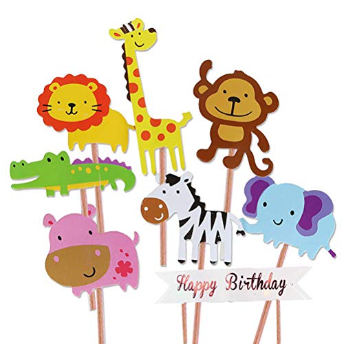 Unique Store 40 Piezas Cupcake Toppers Lindo Selva Temática Animales En Forma de Pastel Toppers para Niños Ducha de Bebé Fiesta de Cumpleaños DIY Decoración Suministros