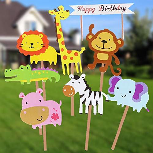 Unique Store 40 Piezas Cupcake Toppers Lindo Selva Temática Animales En Forma de Pastel Toppers para Niños Ducha de Bebé Fiesta de Cumpleaños DIY Decoración Suministros