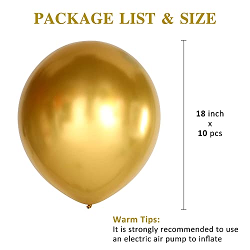 Unisun Globos metálicos de 45,7 cm, 10 globos de oro metálico de cromo grueso para cumpleaños, baby shower, boda, aniversario, festival, carnaval, fiesta de carnaval (oro)