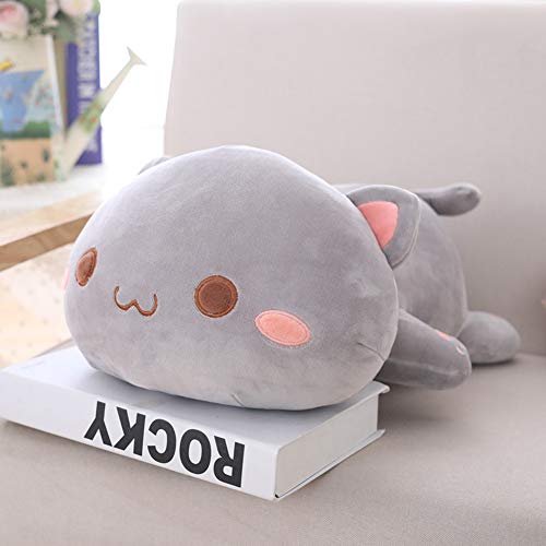 Uposao Gato de peluche Kawaii tumbado, animal, peluche, juguete de peluche, regalo para niños, niñas, jóvenes, cojín de oveja, cojín para el hogar, sofá o la espalda, color gris #1,35 cm