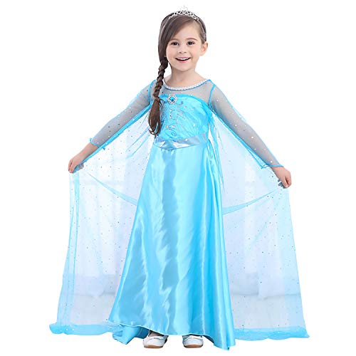 URAQT Disfraz de Princesa Elsa, Traje del Vestido, Traje de Princesa de la Nieve Vestido Infantil Disfraz de Princesa de Niñas para Halloween Traje Fiesta Cosplay