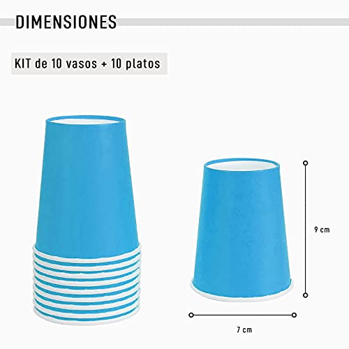 Vajilla biodegradable de Cumpleaños. Set de Platos y Vasos para Fiestas, Reuniones, Camping, Picnic. Juego de Platos y Vasos para Cumpleaños. Decoración Cumpleaños. Vajillas Ecológicas. (Azul Claro)