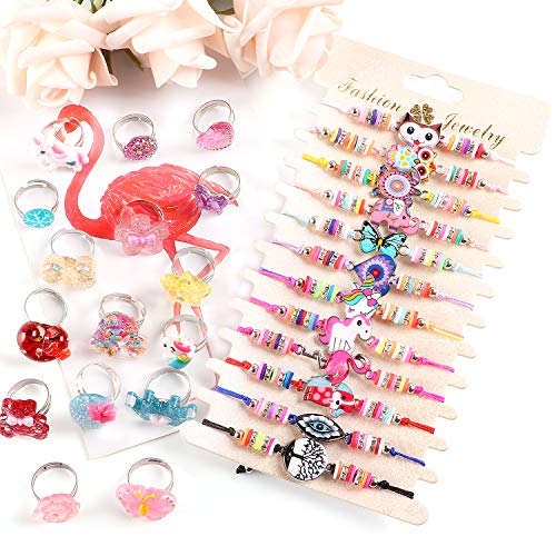 vamei 28Piezas Pulsera Amistad Pulsera Niña Unicornio Pulseras Anillos Niña Ajustables Colorido Pulseras de Cuerda Trenzada Princesa Joyería Niña Pulseras Cumpleaños Infantil Regalos Cumpleaños Niños