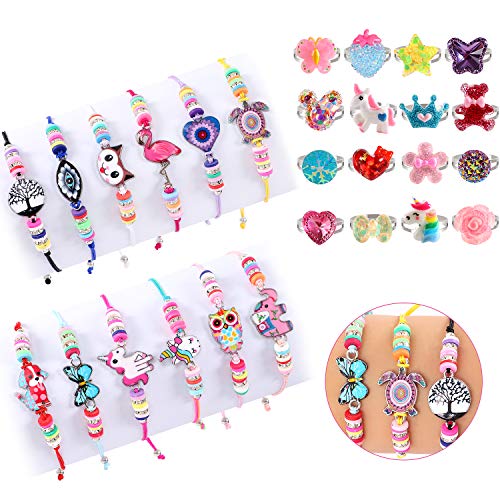 vamei 28Piezas Pulsera Amistad Pulsera Niña Unicornio Pulseras Anillos Niña Ajustables Colorido Pulseras de Cuerda Trenzada Princesa Joyería Niña Pulseras Cumpleaños Infantil Regalos Cumpleaños Niños