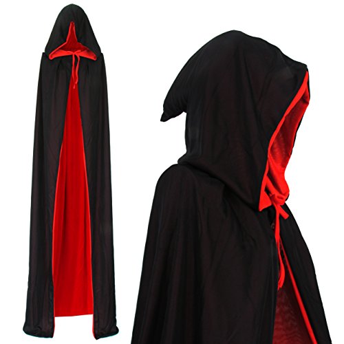 Vampiro Capucha Capa Manto Reversible Negro Rojo para Adultos Halloween Dracula Cosplay 170cm