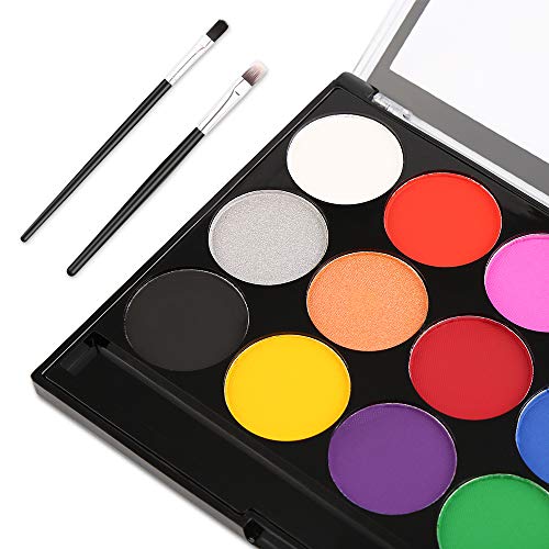 Vegena Pinturas Cara para Niños, Bodypainting Pintura 15 Colores, Pintura Corporal con 8 Pinceles 40 Plantillas No-Toxico y Seguro para Niños Cosplay y Fiesta Halloween Carnaval