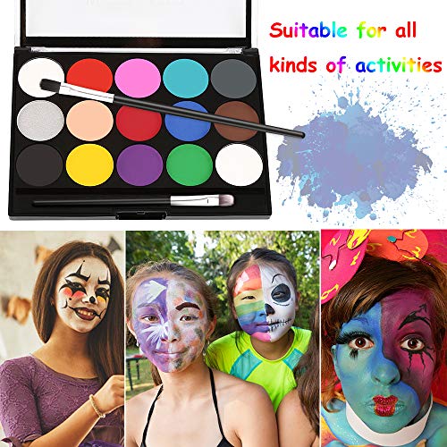 Vegena Pinturas Cara para Niños, Bodypainting Pintura 15 Colores, Pintura Corporal con 8 Pinceles 40 Plantillas No-Toxico y Seguro para Niños Cosplay y Fiesta Halloween Carnaval