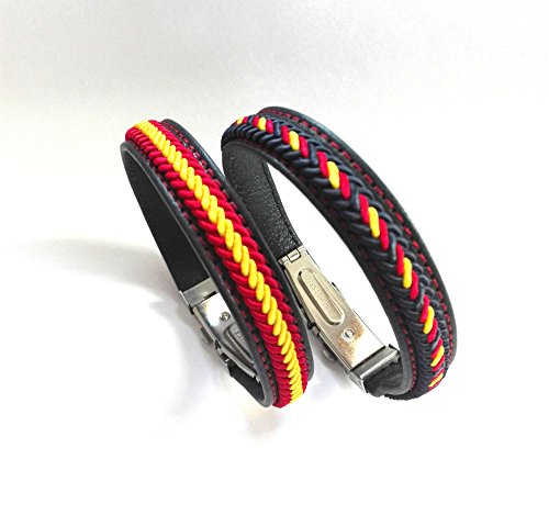 Vendopolis Pack DE 2 Pulsera DE Cuero con Trenzado EN Hilo Bandera DE ESPAÑA con Cierre METALICO