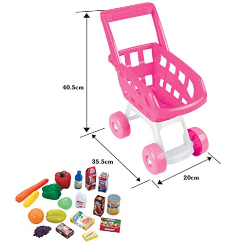 VILLCASE 1 Juego Mini Carrito de Compras Carrito de Supermercado Carrito de Mano Carro de Compras Modo de Juguete 1 Carrito 18 Frutas de Comida para Niños Accesorios de Cocina Realistas