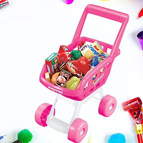 VILLCASE 1 Juego Mini Carrito de Compras Carrito de Supermercado Carrito de Mano Carro de Compras Modo de Juguete 1 Carrito 18 Frutas de Comida para Niños Accesorios de Cocina Realistas