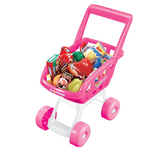 VILLCASE 1 Juego Mini Carrito de Compras Carrito de Supermercado Carrito de Mano Carro de Compras Modo de Juguete 1 Carrito 18 Frutas de Comida para Niños Accesorios de Cocina Realistas