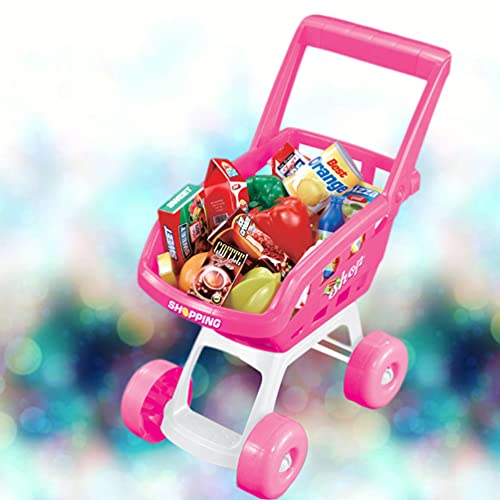 VILLCASE 1 Juego Mini Carrito de Compras Carrito de Supermercado Carrito de Mano Carro de Compras Modo de Juguete 1 Carrito 18 Frutas de Comida para Niños Accesorios de Cocina Realistas