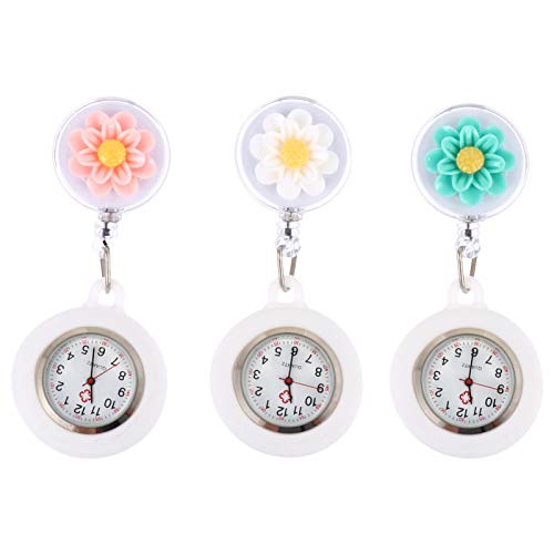 VILLCASE 3Pcs Enfermeras Fob Relojes Retráctiles Relojes Relojes de Dibujos Animados Encantador Reloj Colgante para Mujeres