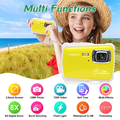 Vmotal GDC5261 Impermeable cámara Digital con Zoom Digital de 8X / 8MP / 2" TFT LCD de la Pantalla/Cámara Impermeable para niños (Amarillo)