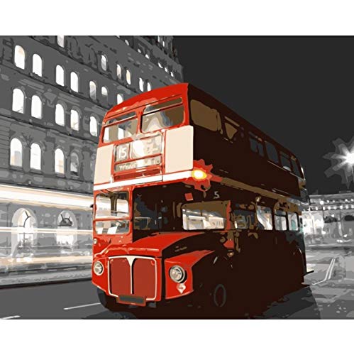 WACYDSD Cityscape Classic Red London Bus DIY Dibujo por Números Lienzo Pintura para Sala De Estar Personalizado