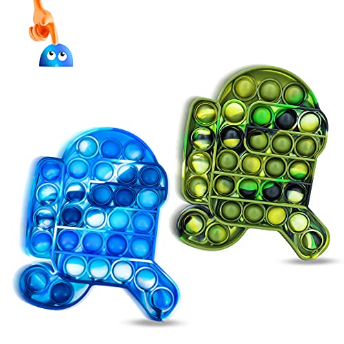 Wancala 2 juguetes pop it Fidget Toy Among in Us, Bubble Sensory Fidget Toys Pack Anti Stress Silicone Pressure Relieving Toys, Poppet Fidget Toys for Kids Children Adults Use (Camuflaje azul + verde)