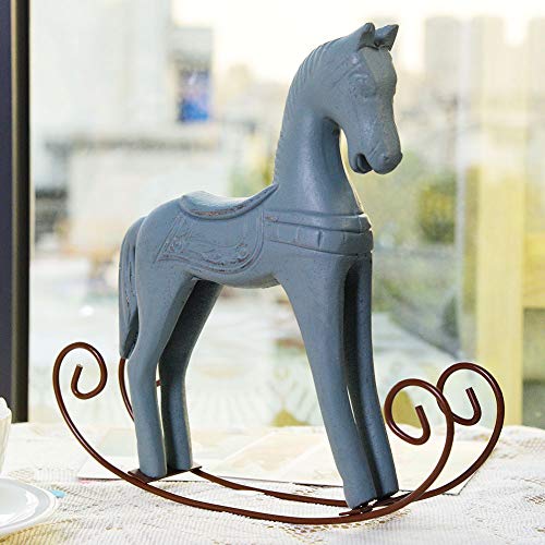 WANZSC Caballo mecedor de Madera Tallado Pintado para niños Juguete de Regalo Decoración de Mesa Caballos mecedores Accesorios para Montar para niños Figuras de Juguete Interactivo(Azul Claro)