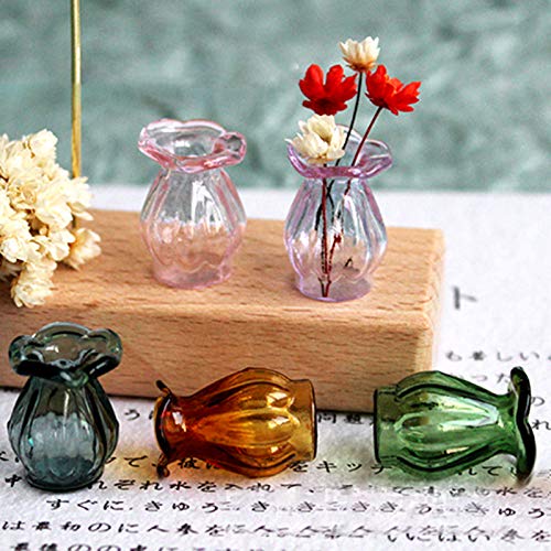 Washranp Accesorios para muebles de casa de muñecas, mini florero de cristal para decoración de muebles, juguetes para casa de muñecas en miniatura, accesorios transparentes