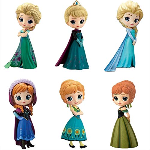 WAWRQZ 6 PCS Genuine Frozen Linda Reina Princesa Muñecas Elsa Anna Figura Modelo Decoración De Pastel Decoración De Juguetes De Plástico for Niñas Regalos De Cumpleaños