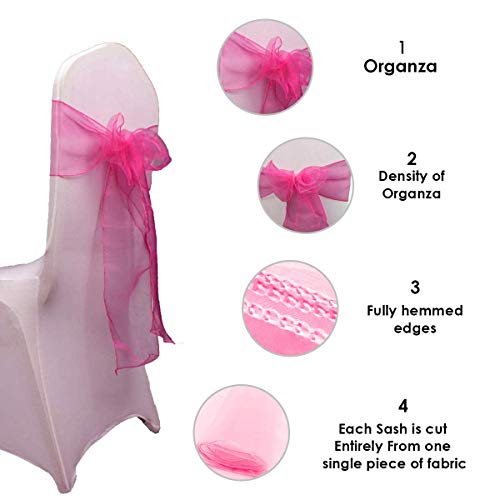 Wedding Decor Organza Cintos para Silla Fundas Fuller Lazo Listones en la Antigüedad Oro para Banquete, Cumpleaños,Anniverysary,Navidad Fiestas,Evento Decoración,17cm x 280cm - Fucsia, 100