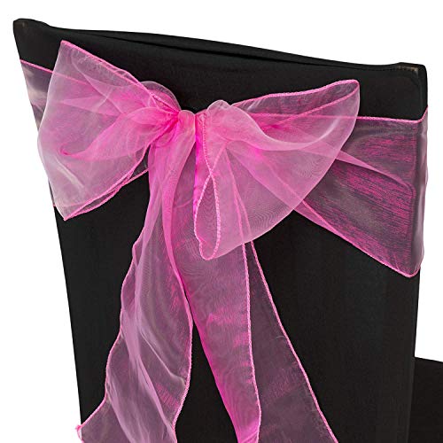 Wedding Decor Organza Cintos para Silla Fundas Fuller Lazo Listones en la Antigüedad Oro para Banquete, Cumpleaños,Anniverysary,Navidad Fiestas,Evento Decoración,17cm x 280cm - Fucsia, 100