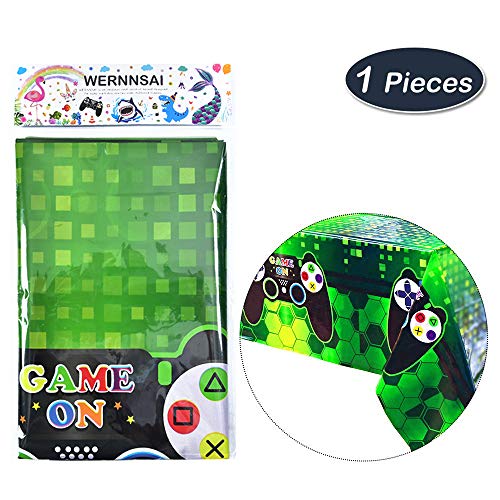 WERNNSAI Mantel Tema de Videojuegos - 1 PCS 110 x 180 CM Mantel Desechable de Plástico Impreso, Artículos de Fiesta para Niños Juego Geek Gamer Temático Decoración de Fiesta