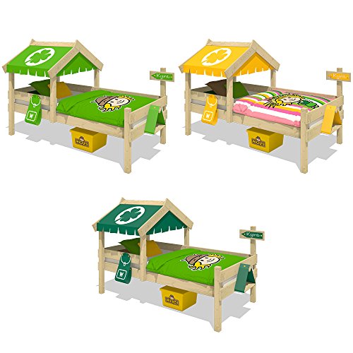 WICKEY Cama infantil CrAzY Buddy Cama individual 90x200 Cama aventuras con techo y somier de madera, verde manzana